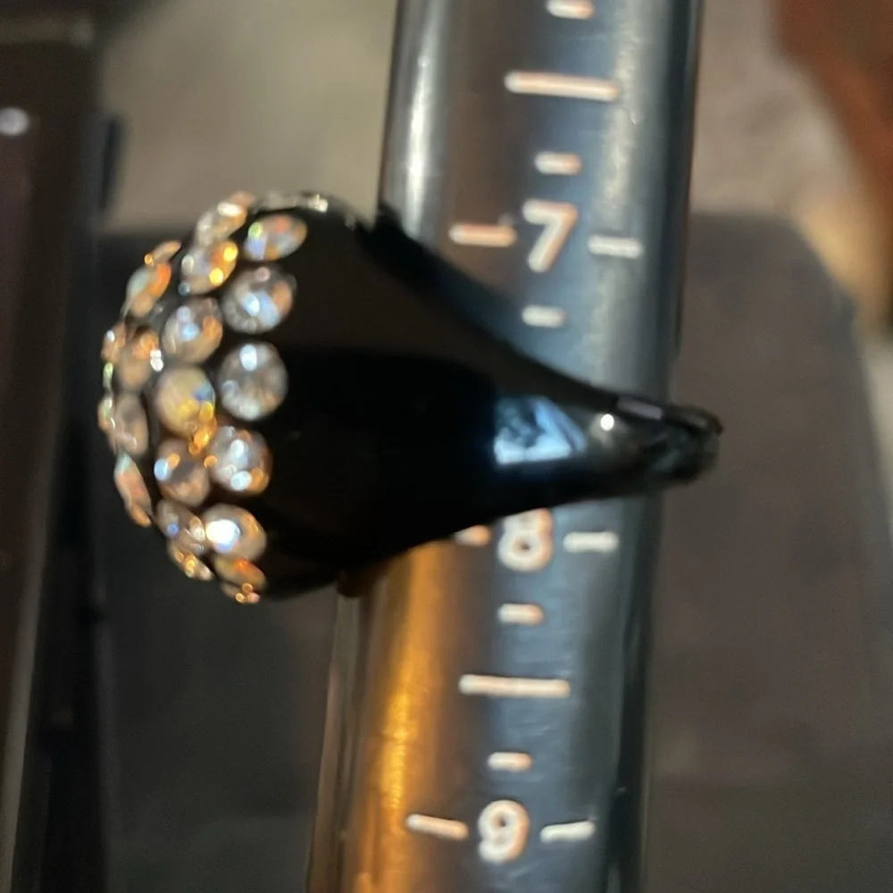 Vintage retro black lucite AB crystal dome ring